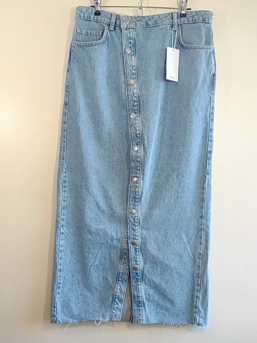 MANGO Denim Maxi Skirt Size Large Edgy Boho Timeless Minimalist Capsule Sleek - Picture 6 of 15